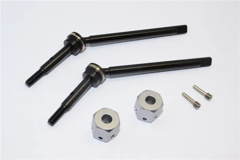 Gmade Sawback Steel Front Cvd Drive Shaft (L63mm, R67mm) With 31Mm Cup Joint & 11Mm Hex Adapter For 5Mm Wider - 2Pcs Set Gray Silver 1