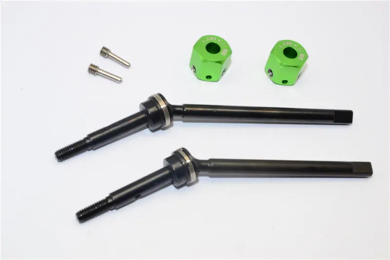 Gmade Sawback Steel Front Cvd Drive Shaft (L63mm, R67mm) With 31Mm Cup Joint & 11Mm Hex Adapter For 5Mm Wider - 2Pcs Set Green 1