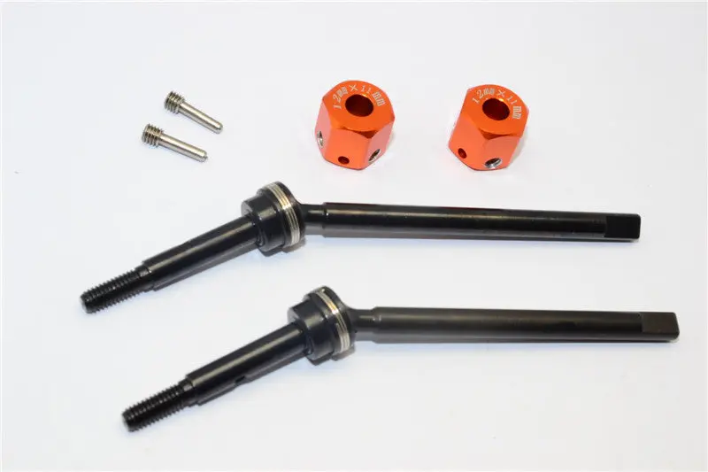 Gmade Sawback Steel Front Cvd Drive Shaft (L63mm, R67mm) With 31Mm Cup Joint & 11Mm Hex Adapter For 5Mm Wider - 2Pcs Set Orange 1