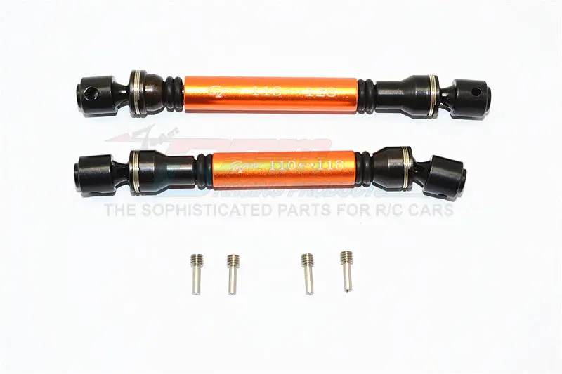 Gmade Sawback Steel+Aluminum Front & Rear Main Drive Shaft (F:118Mm-128Mm, R:110Mm-118Mm) - 2Pcs Set Orange 1