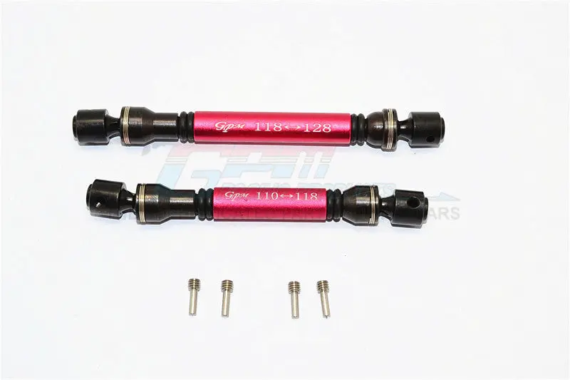 Gmade Sawback Steel+Aluminum Front & Rear Main Drive Shaft (F:118Mm-128Mm, R:110Mm-118Mm) - 2Pcs Set Red 1