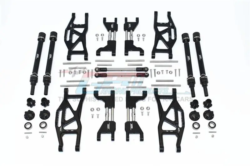 Gpm For Traxxas 1/10 Maxx 4Wd Monster Truck (89076-4) Upgrade Parts Aluminum F&R Arms + F&R Drive Shaft + Hex + Wheel Lock + Front Steering Tie Rod Combo Pack- 84Pc Set Black 1