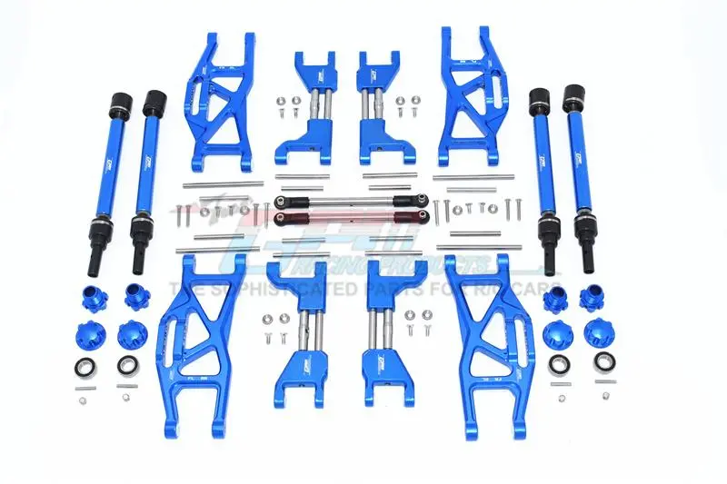 Gpm For Traxxas 1/10 Maxx 4Wd Monster Truck (89076-4) Upgrade Parts Aluminum F&R Arms + F&R Drive Shaft + Hex + Wheel Lock + Front Steering Tie Rod Combo Pack- 84Pc Set Blue 1
