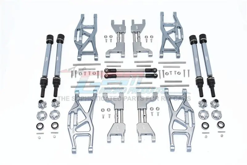 Gpm For Traxxas 1/10 Maxx 4Wd Monster Truck (89076-4) Upgrade Parts Aluminum F&R Arms + F&R Drive Shaft + Hex + Wheel Lock + Front Steering Tie Rod Combo Pack- 84Pc Set Gray Silver 1