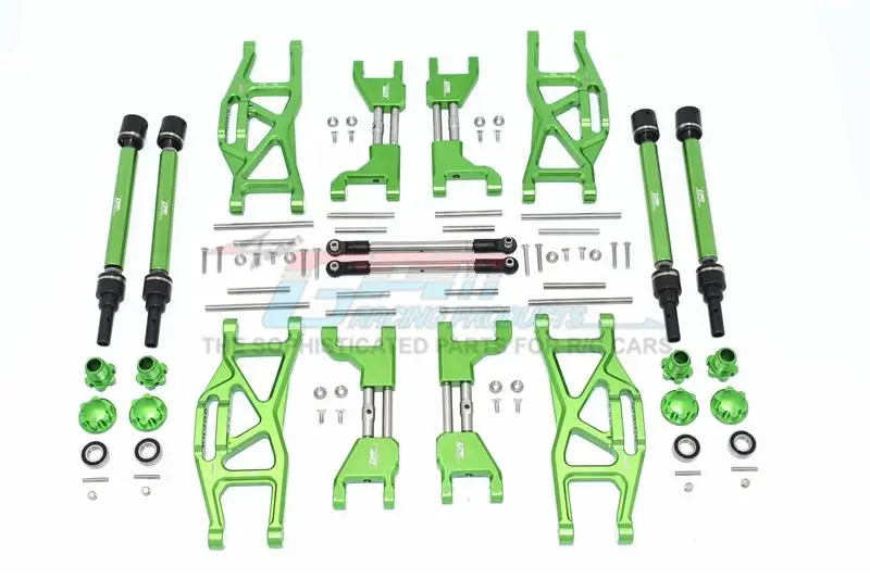 Gpm For Traxxas 1/10 Maxx 4Wd Monster Truck (89076-4) Upgrade Parts Aluminum F&R Arms + F&R Drive Shaft + Hex + Wheel Lock + Front Steering Tie Rod Combo Pack- 84Pc Set Green 1