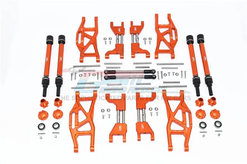 Gpm For Traxxas 1/10 Maxx 4Wd Monster Truck (89076-4) Upgrade Parts Aluminum F&R Arms + F&R Drive Shaft + Hex + Wheel Lock + Front Steering Tie Rod Combo Pack- 84Pc Set Orange 1
