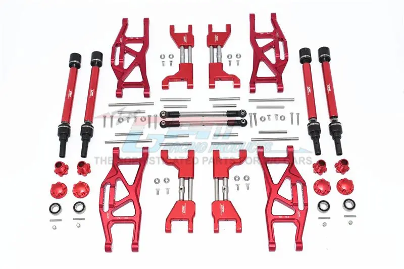 Gpm For Traxxas 1/10 Maxx 4Wd Monster Truck (89076-4) Upgrade Parts Aluminum F&R Arms + F&R Drive Shaft + Hex + Wheel Lock + Front Steering Tie Rod Combo Pack- 84Pc Set Red 1
