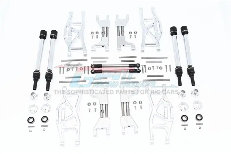 Gpm For Traxxas 1/10 Maxx 4Wd Monster Truck (89076-4) Upgrade Parts Aluminum F&R Arms + F&R Drive Shaft + Hex + Wheel Lock + Front Steering Tie Rod Combo Pack- 84Pc Set Silver 1