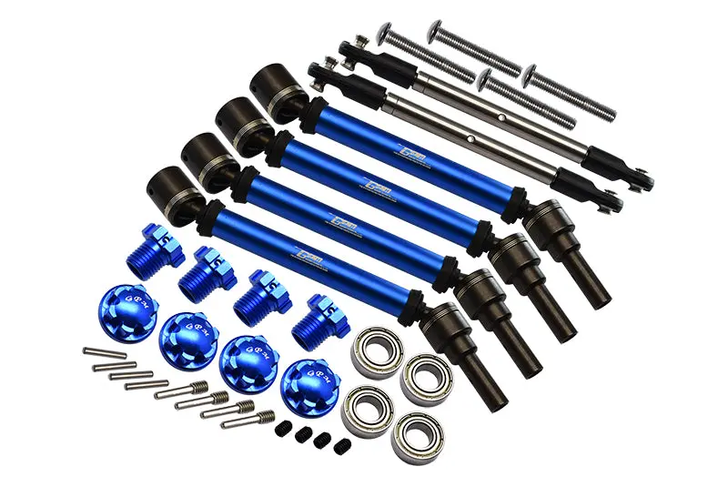 Gpm For Traxxas 1/10 Maxx 4Wd Monster Truck Upgrade Parts Front & Rear Cvd Drive Shaft + Hex Adapter + Wheel Lock + Front Steering Tie Rod (Suitable For +20Mm Widening Kit) Combo Set - 34Pc Set Blue 1