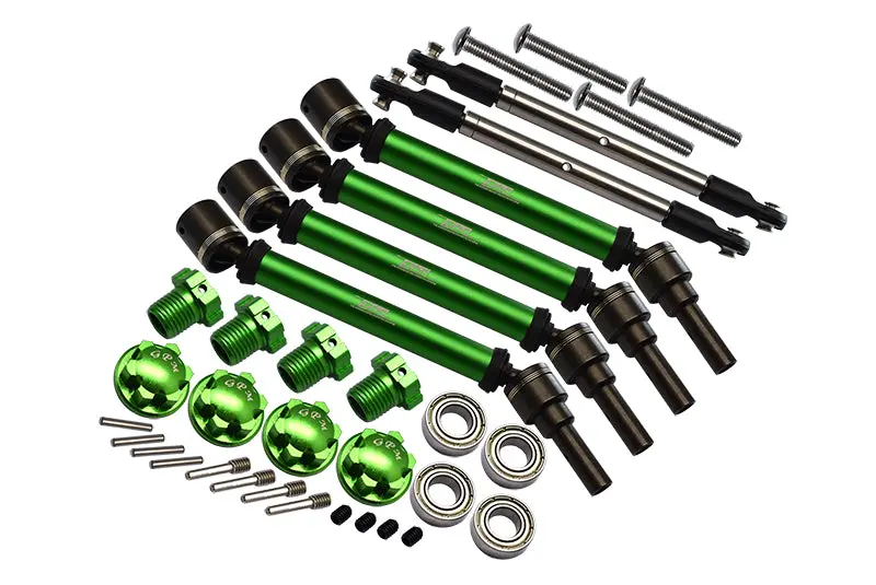 Gpm For Traxxas 1/10 Maxx 4Wd Monster Truck Upgrade Parts Front & Rear Cvd Drive Shaft + Hex Adapter + Wheel Lock + Front Steering Tie Rod (Suitable For +20Mm Widening Kit) Combo Set - 34Pc Set Green 1