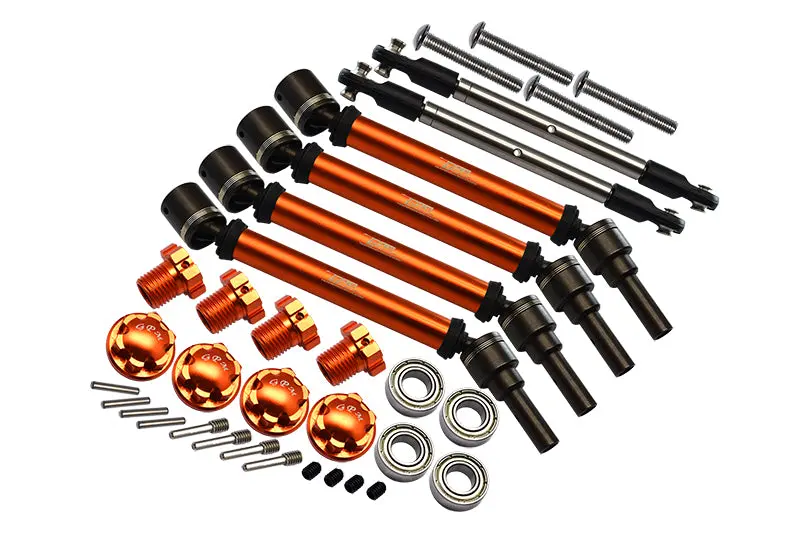 Gpm For Traxxas 1/10 Maxx 4Wd Monster Truck Upgrade Parts Front & Rear Cvd Drive Shaft + Hex Adapter + Wheel Lock + Front Steering Tie Rod (Suitable For +20Mm Widening Kit) Combo Set - 34Pc Set Orange 1