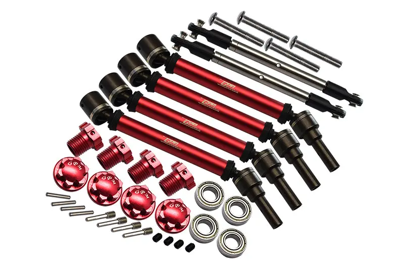 Gpm For Traxxas 1/10 Maxx 4Wd Monster Truck Upgrade Parts Front & Rear Cvd Drive Shaft + Hex Adapter + Wheel Lock + Front Steering Tie Rod (Suitable For +20Mm Widening Kit) Combo Set - 34Pc Set Red 1