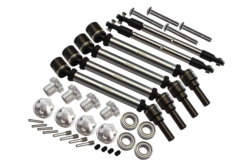 Gpm For Traxxas 1/10 Maxx 4Wd Monster Truck Upgrade Parts Front & Rear Cvd Drive Shaft + Hex Adapter + Wheel Lock + Front Steering Tie Rod (Suitable For +20Mm Widening Kit) Combo Set - 34Pc Set Silver 1