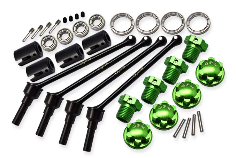 Hard Steel Front And Rear Extend Cvd Shaft (110Mm) With Aluminum Wheel Lock & Hex Claw For Traxxas 1/10 Maxx With Widemaxx Monster Truck 89086-4 - 36Pc Set Green 1