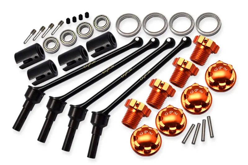 Hard Steel Front And Rear Extend Cvd Shaft (110Mm) With Aluminum Wheel Lock & Hex Claw For Traxxas 1/10 Maxx With Widemaxx Monster Truck 89086-4 - 36Pc Set Orange 1