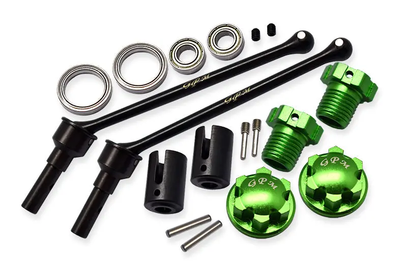 Hard Steel Front Or Rear Extend Cvd Shaft (110Mm) With Aluminum Wheel Lock & Hex Claw For Traxxas 1/10 Maxx With Widemaxx Monster Truck 89086-4 - 18Pc Set Green 1