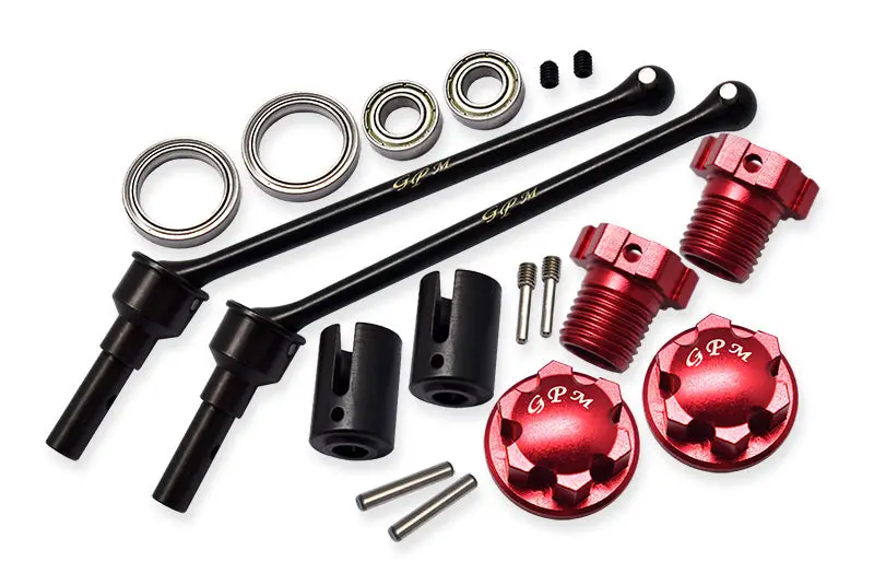 Hard Steel Front Or Rear Extend Cvd Shaft (110Mm) With Aluminum Wheel Lock & Hex Claw For Traxxas 1/10 Maxx With Widemaxx Monster Truck 89086-4 - 18Pc Set Red 1