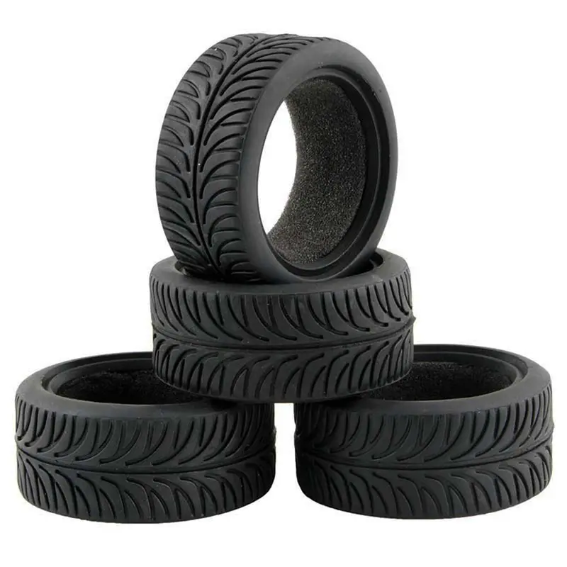 High Grip Black Rubber Tires For 1:10 Rc On Road Touring Car - 4Pcs 1