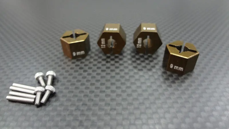Hpi Bullet 3.0 Nitro & Bullet Flux Aluminum Hex Adapter 12Mm Diameter With 9Mm Thickness - 4 Pcs Set Golden Black 1