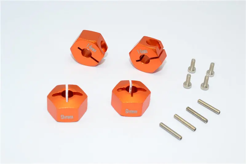 Hpi Bullet 3.0 Nitro & Bullet Flux Aluminum Hex Adapter 14Mm Diameter With 9Mm Thickness - 4 Pcs Set Orange 1