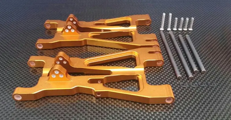 Hpi Savage 21, X, Xl, K4.6, Flux Aluminum Front/Rear Adjustable Lower Arm With Screws & Pins & Delrin Collars - 1Pr Set Gold 1