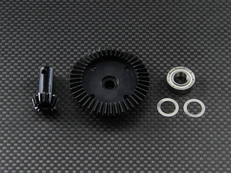 Hpi Savage 21, X, Xl, K4.6 Hard Steel Ring Gear & Bevel Gear & Bearing - 3Pcs Set Black 1