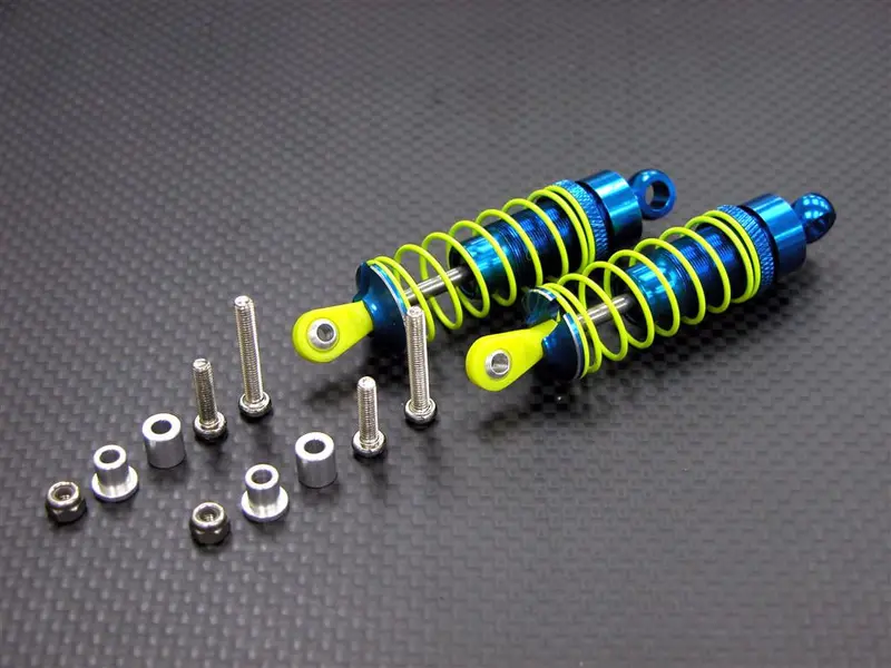 Kyosho Mini Inferno Aluminum Front Adjustable Spring Damper With Aluminum Ball Top (63Mm) Including Screws & Aluminum Collars & 3Mm Lock Nuts - 1 Pr Set Blue 1
