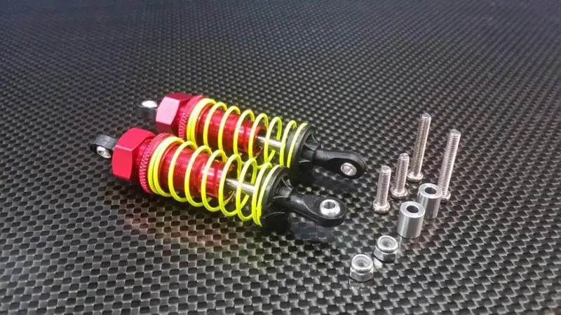 Kyosho Mini Inferno Aluminum Front Adjustable Spring Damper With Plastic Ball Top (63Mm) Including Screws & Aluminum Collars - 1 Pr Set Red 1