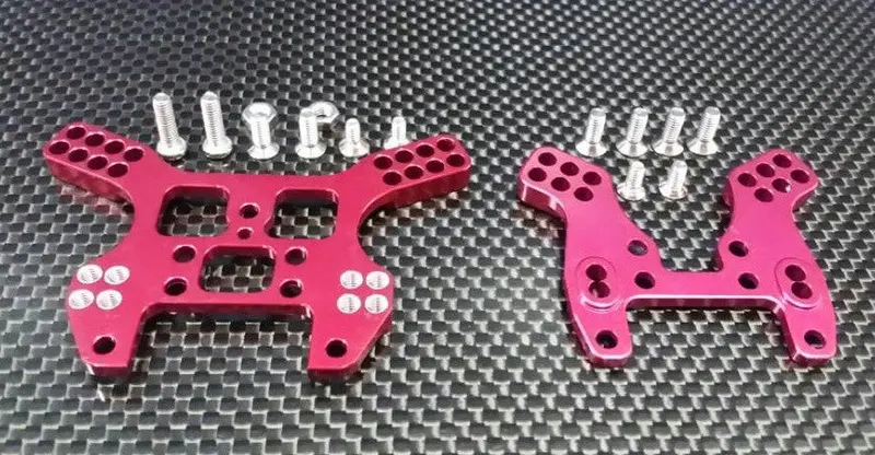 Kyosho Mini Inferno Aluminum Front + Rear Damper Tower With Screws - 2Pcs Set Red 1