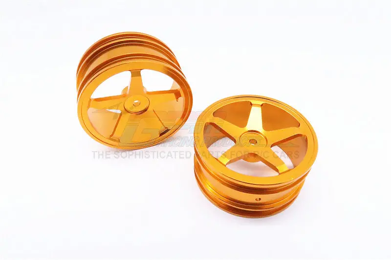 Kyosho Mini Inferno Aluminum Front/Rear Flat Rims (5 Poles) - 1Pr Set Gold 1