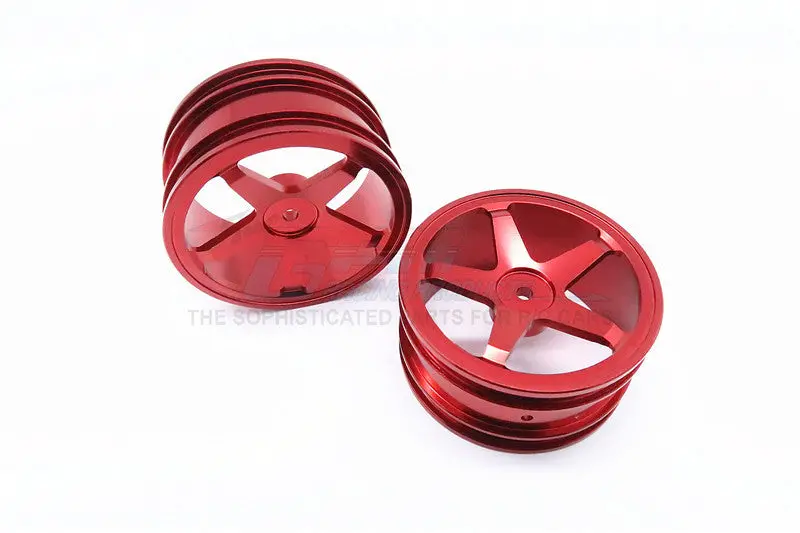 Kyosho Mini Inferno Aluminum Front/Rear Flat Rims (5 Poles) - 1Pr Set Red 1