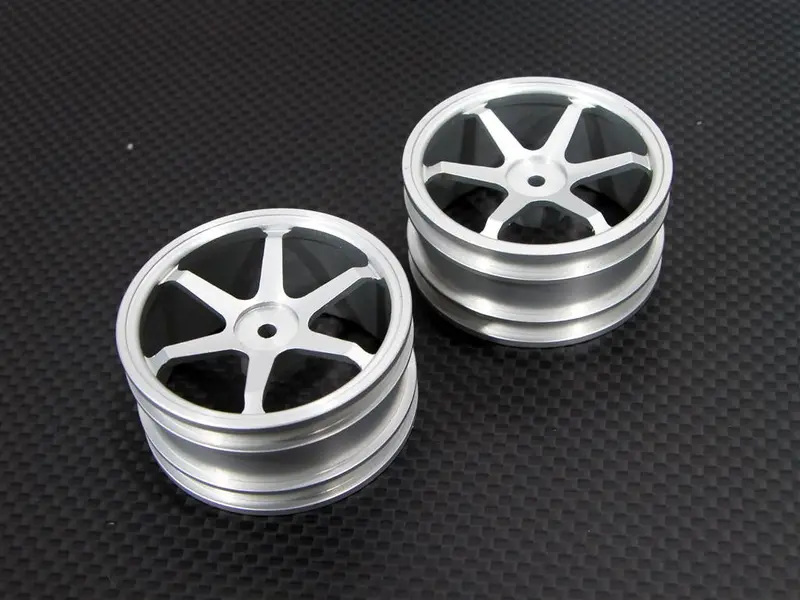 Kyosho Mini Inferno Aluminum Front/Rear Flat Rims (6 Poles) - 1 Pr Silver 1
