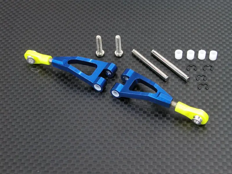 Kyosho Mini Inferno Aluminum Front Upper Arm With Screws & E-Clips & Pins & Delrin Collars - 1Pr Set Blue 1