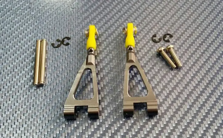 Kyosho Mini Inferno Aluminum Front Upper Arm With Screws & E-Clips & Pins & Delrin Collars - 1Pr Set Gray Silver 1