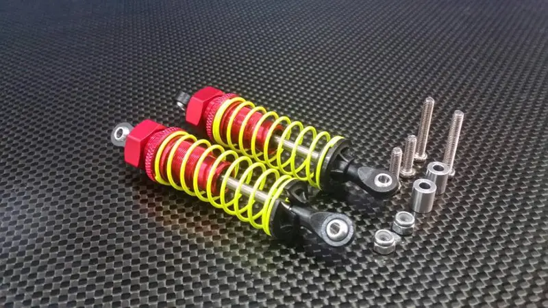 Kyosho Mini Inferno Aluminum Rear Adjustable Spring Damper With Plastic Ball Top (73Mm) Including Screws & Aluminum Collars - 1Pr Set Red 1