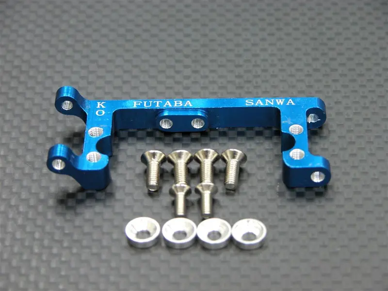 Kyosho Mini Inferno Aluminum Servo Mount With Screws & Shims (For Kopropo, Futaba, Sanwa) - 1Pc Set Blue 1