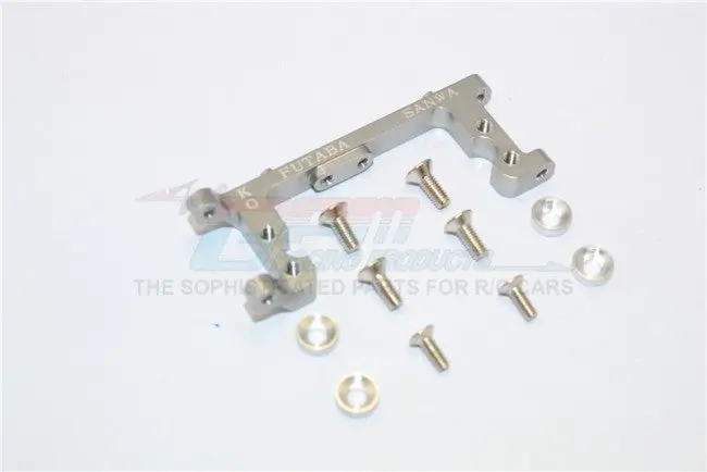 Kyosho Mini Inferno Aluminum Servo Mount With Screws & Shims (For Kopropo, Futaba, Sanwa) - 1Pc Set Gray Silver 1