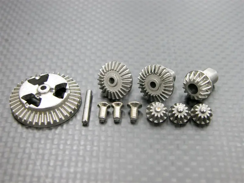 Kyosho Mini Inferno Hard Steel Gear Set For Front/Rear Differential Assembly - 7 Pcs Set Silver 1