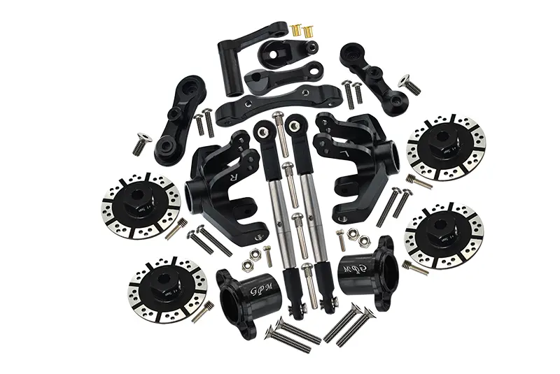 Losi 1/10 Baja Rey 4Wd Desert Truck Los03008 Aluminum Upgrade Combo Set A (Hex + Brake Disk + Front Knuckles + Tie Rod + Rear Axle Adapter + Steering Assembly + Stabilizing Mount) - Black 1