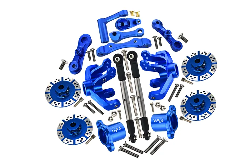 Losi 1/10 Baja Rey 4Wd Desert Truck Los03008 Aluminum Upgrade Combo Set A (Hex + Brake Disk + Front Knuckles + Tie Rod + Rear Axle Adapter + Steering Assembly + Stabilizing Mount) - Blue 1