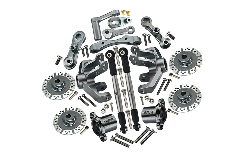 Losi 1/10 Baja Rey 4Wd Desert Truck Los03008 Aluminum Upgrade Combo Set A (Hex + Brake Disk + Front Knuckles + Tie Rod + Rear Axle Adapter + Steering Assembly + Stabilizing Mount) - Gray Silver 1