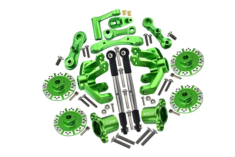 Losi 1/10 Baja Rey 4Wd Desert Truck Los03008 Aluminum Upgrade Combo Set A (Hex + Brake Disk + Front Knuckles + Tie Rod + Rear Axle Adapter + Steering Assembly + Stabilizing Mount) - Green 1