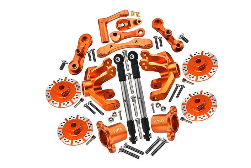 Losi 1/10 Baja Rey 4Wd Desert Truck Los03008 Aluminum Upgrade Combo Set A (Hex + Brake Disk + Front Knuckles + Tie Rod + Rear Axle Adapter + Steering Assembly + Stabilizing Mount) - Orange 1