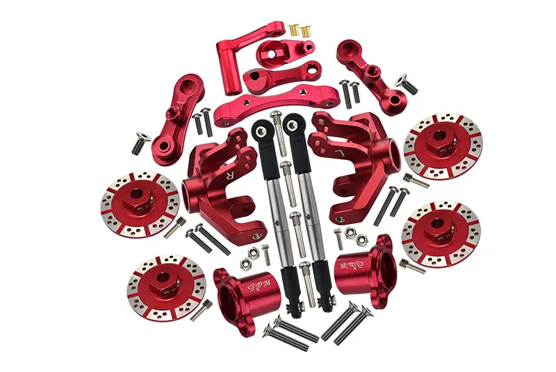 Losi 1/10 Baja Rey 4Wd Desert Truck Los03008 Aluminum Upgrade Combo Set A (Hex + Brake Disk + Front Knuckles + Tie Rod + Rear Axle Adapter + Steering Assembly + Stabilizing Mount) - Red 1