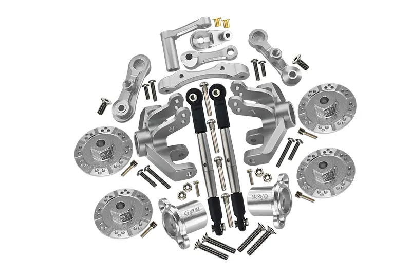 Losi 1/10 Baja Rey 4Wd Desert Truck Los03008 Aluminum Upgrade Combo Set A (Hex + Brake Disk + Front Knuckles + Tie Rod + Rear Axle Adapter + Steering Assembly + Stabilizing Mount) - Silver 1