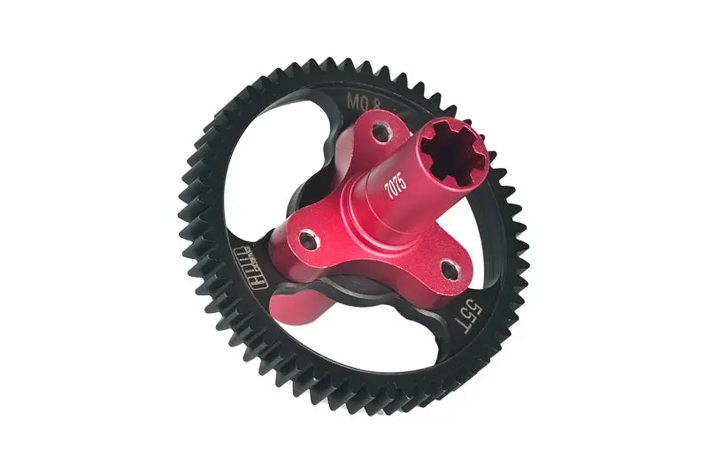 Medium Carbon Steel 55T Spur Gear 0.8 Module 32 Pitch For Arrma 1:8 Vendetta 3S / Infraction V3 / Typhon 3S / 1:10 Kraton 4S / Senton 3S / Vorteks 3S / Outcast 4S /  Big Rock V3 / Granite 3S  - Red 1