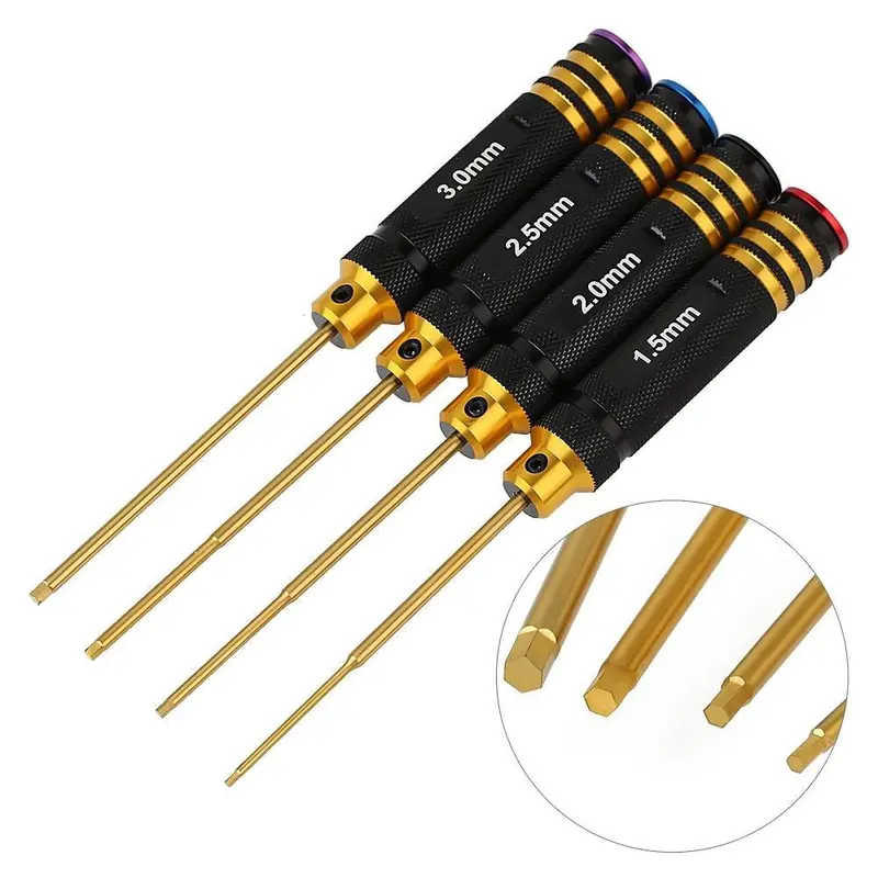 Metal 1.5/2/2.5/3Mm Hexagon Screwdriver Screw Driver Tool Kit For Axial Scx10 Traxxas Trx-4 Tamiya Rc Car Parts - 4Pc Set 1