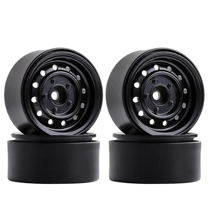 Metal 1.9" Beadlock 12-Holes Wheel Rim Hub For 1/10 Rc Crawler Car Axial Scx10 90046 D90 Traxxas Trx-4 - 4Pc Black 1