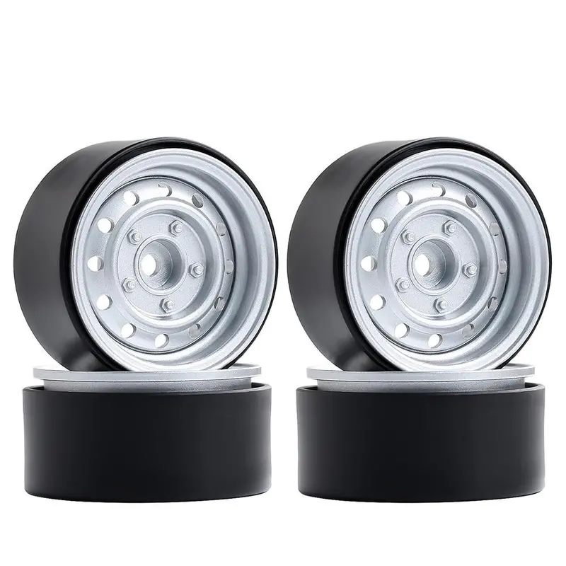 Metal 1.9" Beadlock 12-Holes Wheel Rim Hub For 1/10 Rc Crawler Car Axial Scx10 90046 D90 Traxxas Trx-4 - 4Pc Silver 1