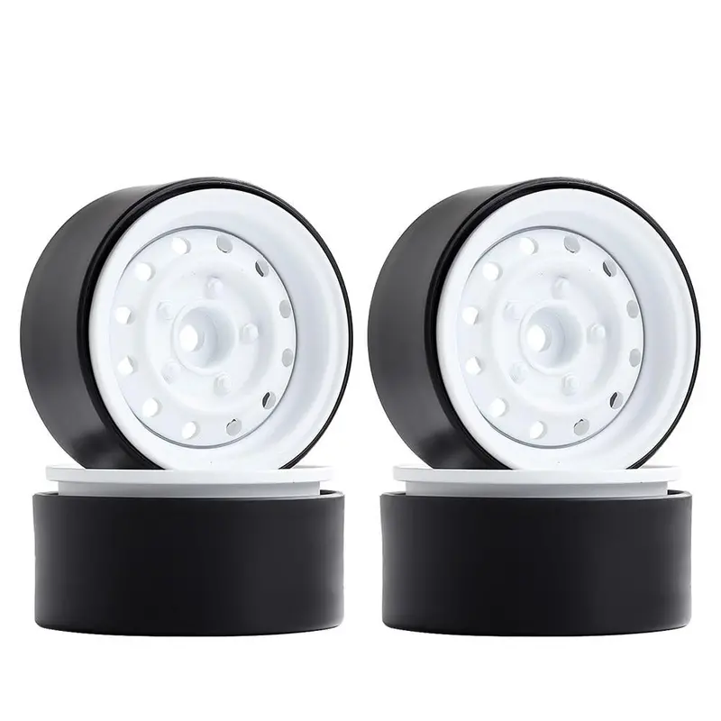 Metal 1.9" Beadlock 12-Holes Wheel Rim Hub For 1/10 Rc Crawler Car Axial Scx10 90046 D90 Traxxas Trx-4 - 4Pc White 1